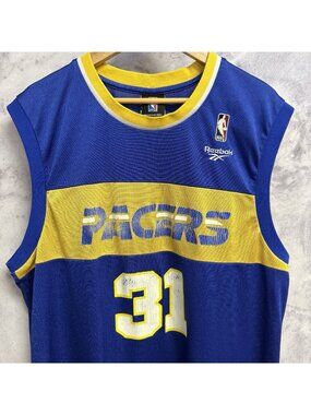 Vintage Indiana Pacers Reggie Miller NBA Jersey Mens Large Reebok Hardwood 87 89